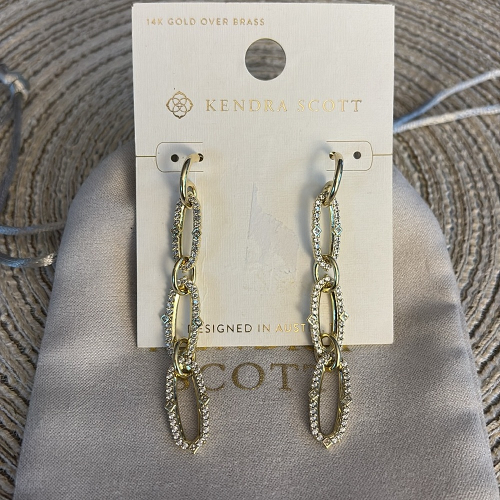 Kendra Scott Gold and CZ Stone Drop earrings new - Picture 2 of 7